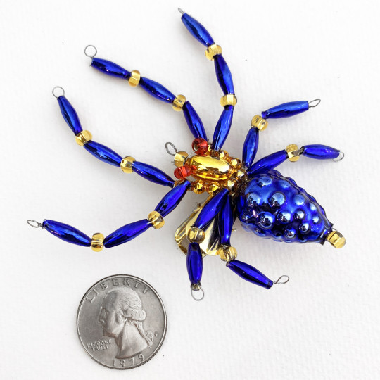 Beaded Blue Spider Clipping Ornament ~ 3" ~ Czech Republic